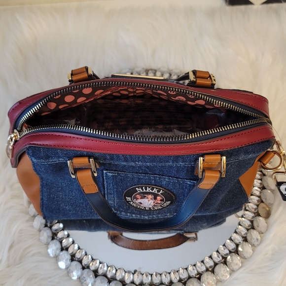 Nikky By Nicole Lee Print Denim Bag Adjustable Removable Strap Crystal Multi Col - Picture 11 of 16